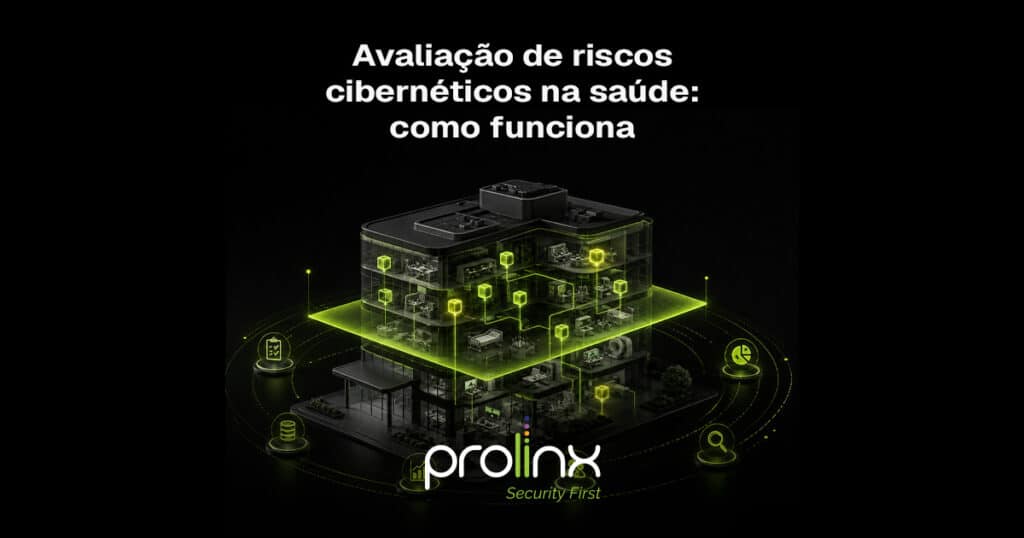 Equipe de TI hospitalar analisa painel de avaliação de riscos cibernéticos na saúde